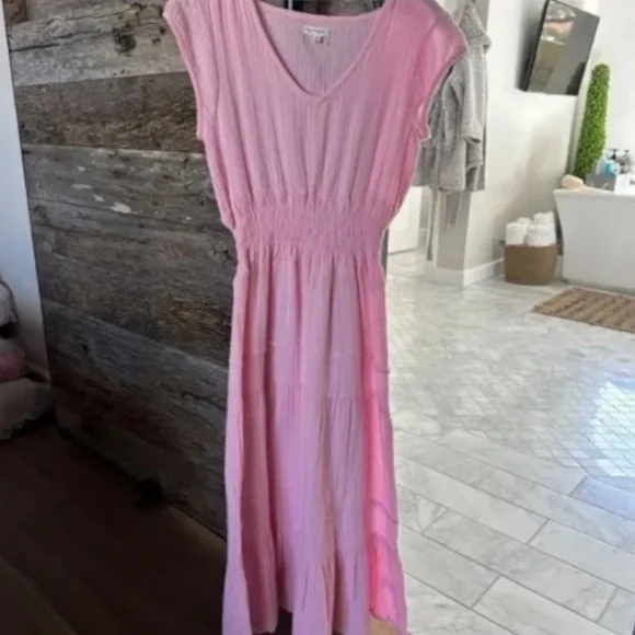 Maisie Gauze Smocked Midi Dress Pink XS NWT Cottagecore Feminine - Picture 6 of 7